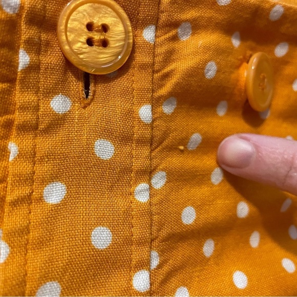 Rachel Parcell Linen Blend Polka Dot Button Front Midi Dress Orange Citrus M - Picture 15 of 16